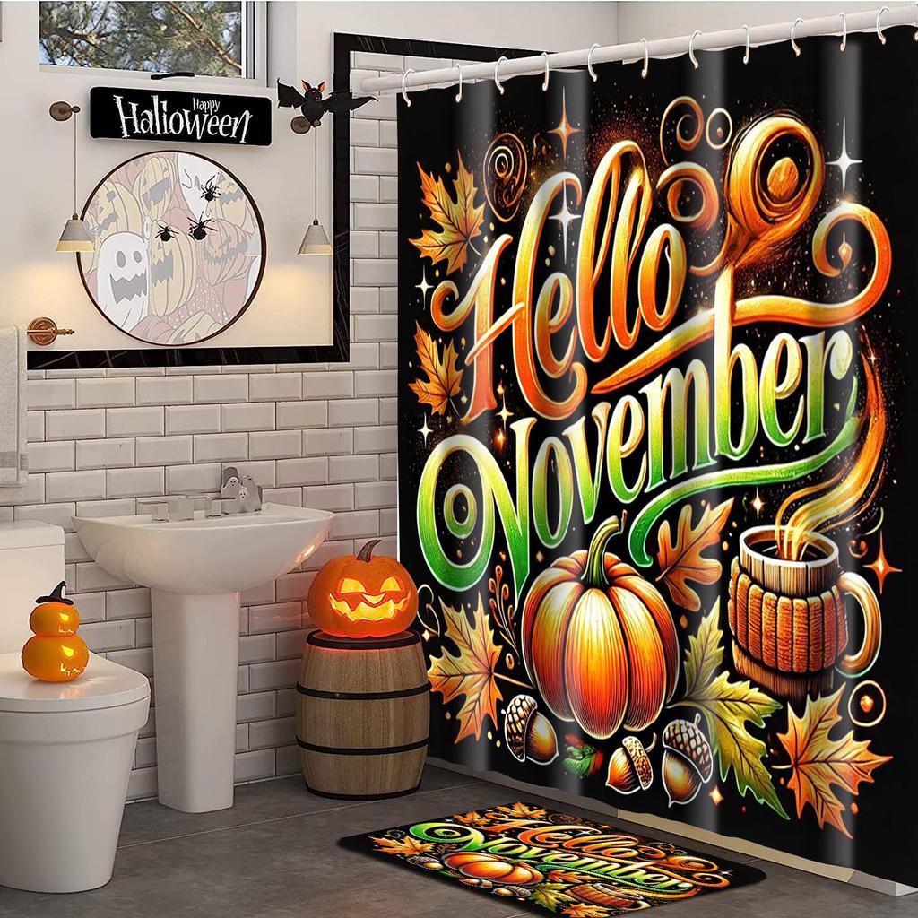 Thanksgiving Herbst Kürbis Ernte Muster Badezimmer Duschvorhang mit 12 Haken Heim Badezimmer Dekor und Zubehör