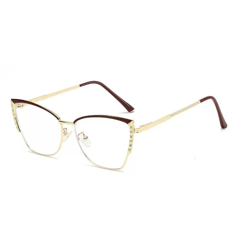 Fashion cat eye flat mirror trendy ultra-light glasses frame retro color-changing anti-blue glasses metal color-changing glasses