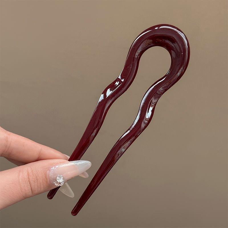 

Women s U-Shaped Geometric Design Multi Colored Hair Fork Acetic Acid Twisted Pattern Hairpin Tortoiseshell Texture Light Style кларет