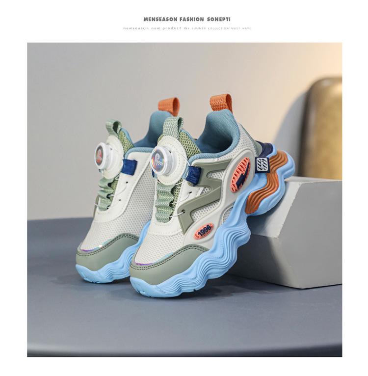 2024 Autumn Boys' Breathable Mesh Knob Buckle Sports Shoes