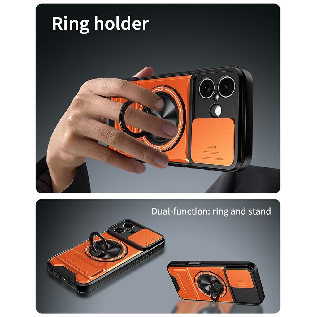 For iPhone 17 Case Compatible with MagSafe Ring Holder Foldable Kickstand TPU PC Phone Cover with Camera Lens Slider
