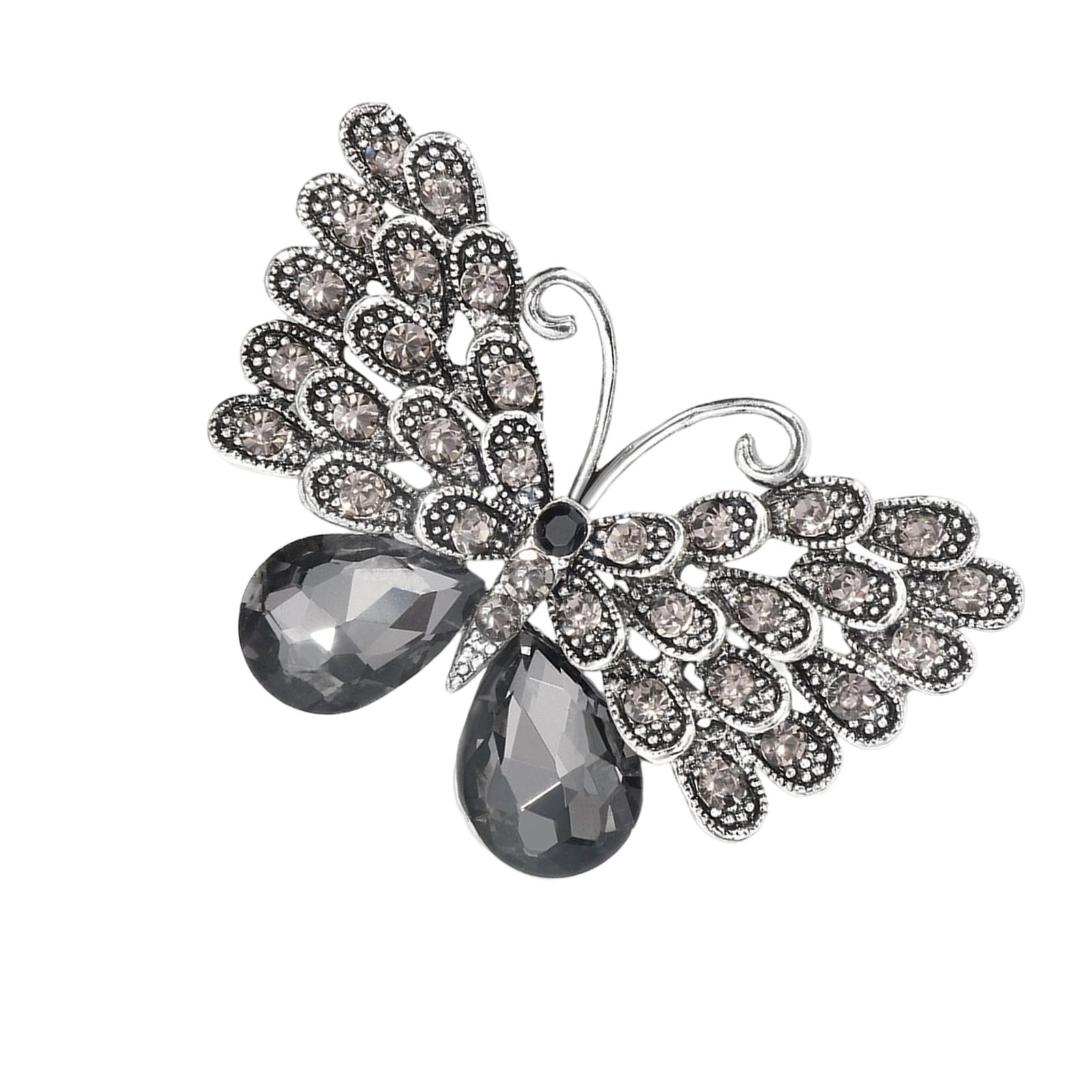 

Элегантная винтажная брошь-бабочка с акцентом из стразов для женщин, модный значок с животным, аксессуар для свадебной вечеринки серый