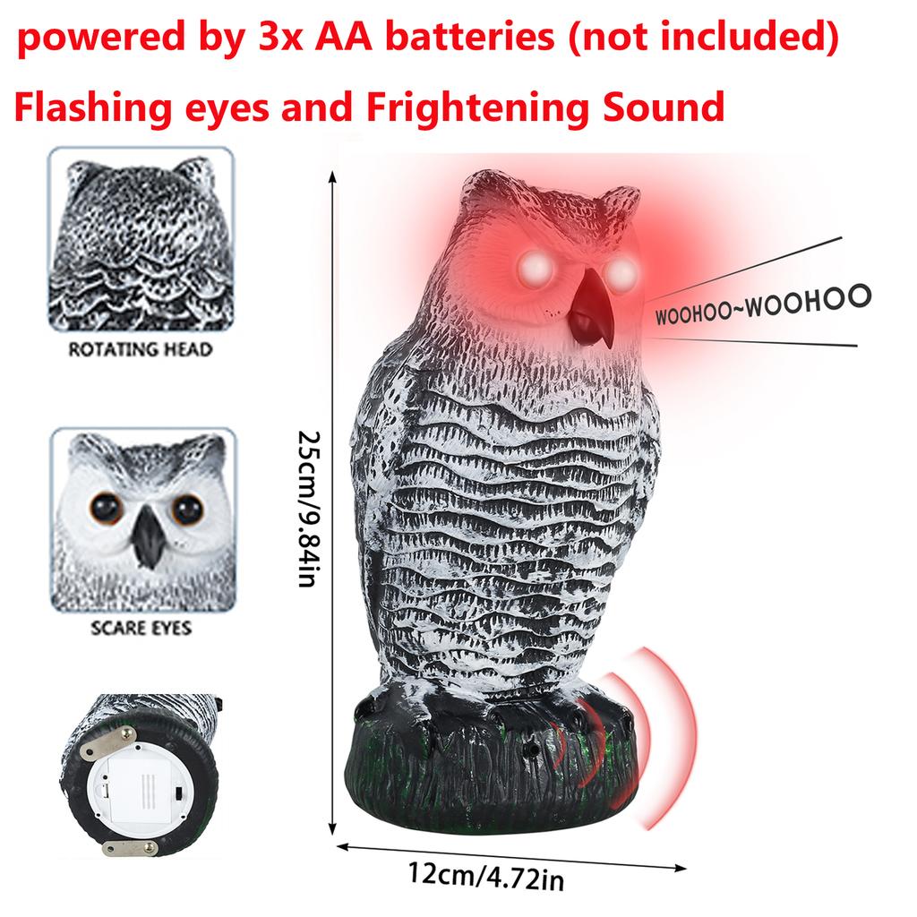Bufniță Solară Realistă de Atracție Plastic Sculptură Bufniță Sperietoare cu Ochi Roșii Intermitenți și Sunet Pentru Grădină Curte Alungare Păsări
