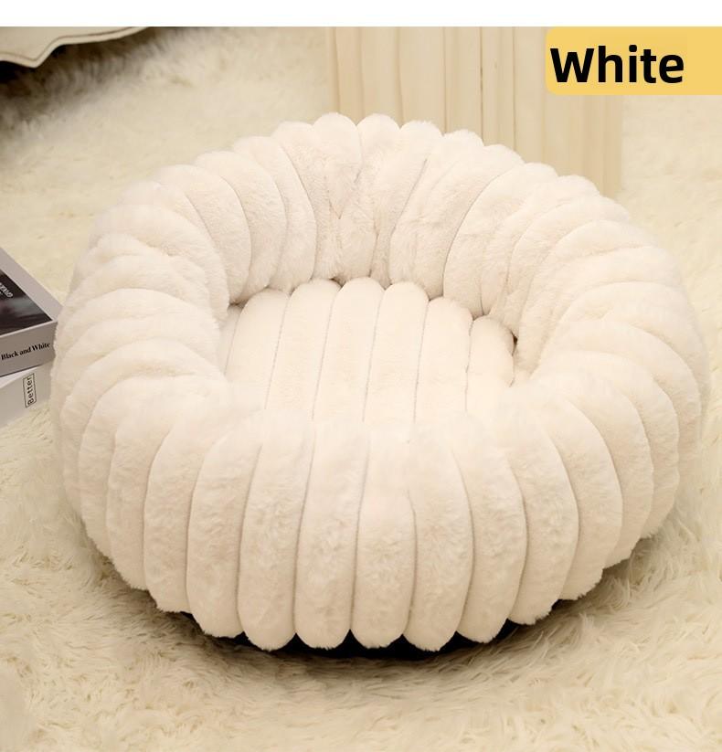 Cats Dogs Round Straight Stripe Plush Warm Comfortable Soft Washable Portable Pet Mat Bed All Seasons
