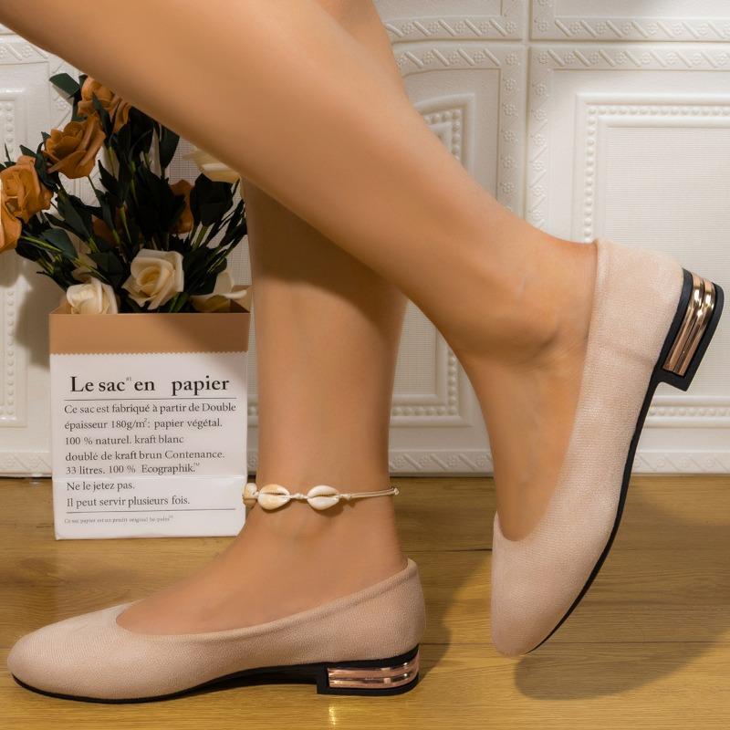 Women's Single Shoes with Thick Heels Spring New Suede Feet Pointed Pumps Peas Shoes