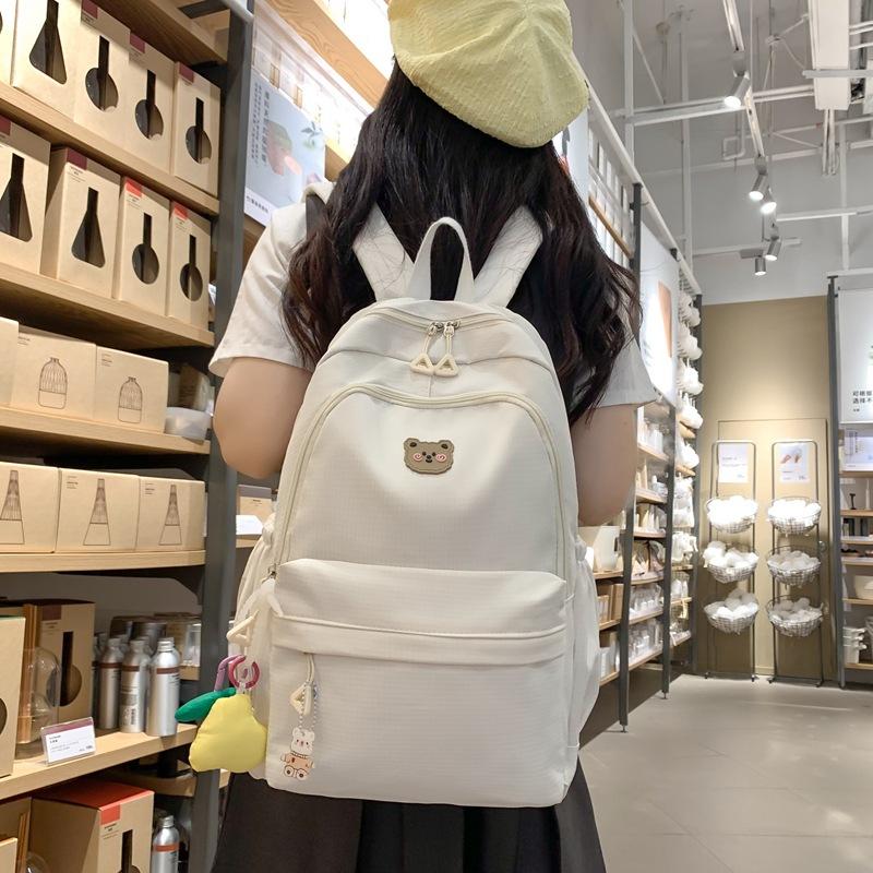 Solid Color Schoolbag Female Junior High School Student Campus Backpack Travel Backpack