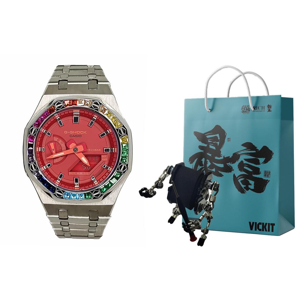 CASIO Men Liquid Crystal/Analog Dual Display Series 44mm Red Watch GA-2100-4A-