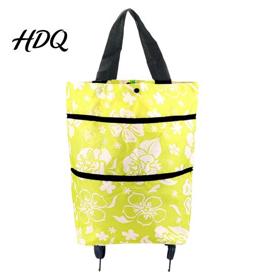Outdoor Picnic Utility Tote Foldable Shopping Bag with Wheels Heavy-Duty Waterproof Oxford Cloth Grocery Cart Space Saving Organizer Reusable Roller