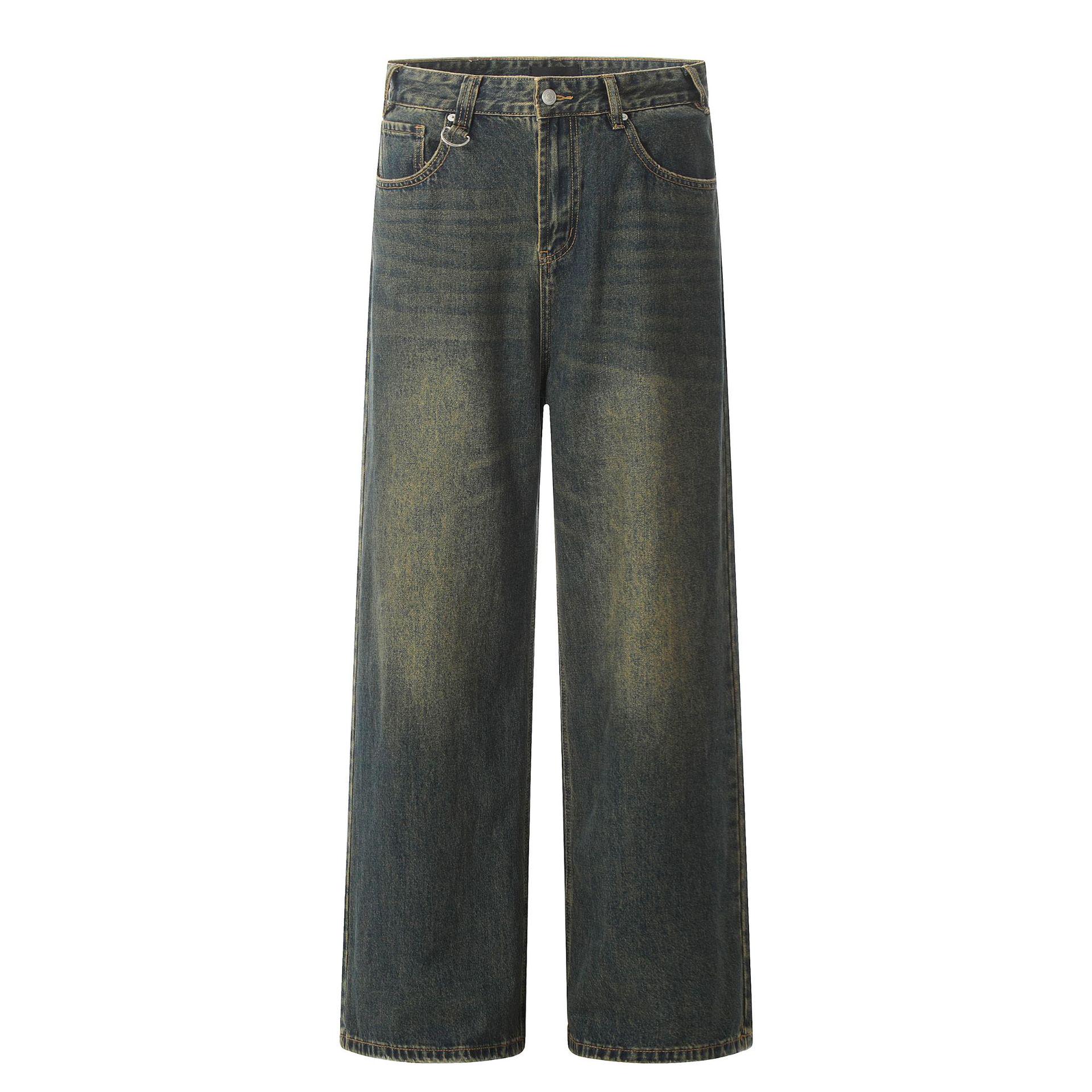Yongfang Retro Yellow Distressed Straight Leg Unisex Jeans Medium