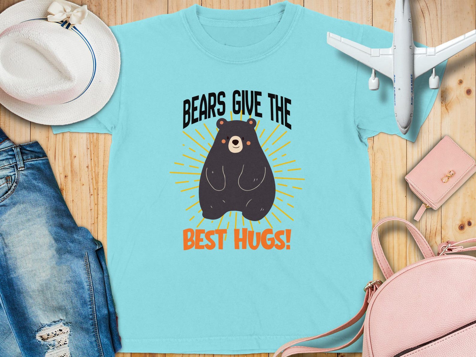 Bear Hugs Youth T-Shirt, Woodland Animal Graphic Tee, Toddler Forest Creature Shirt L
