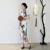 Ink and wash lotus national style new Chinese Suzhou long cheongsam improved young women's high-end sense retro short-sleeved catwalk