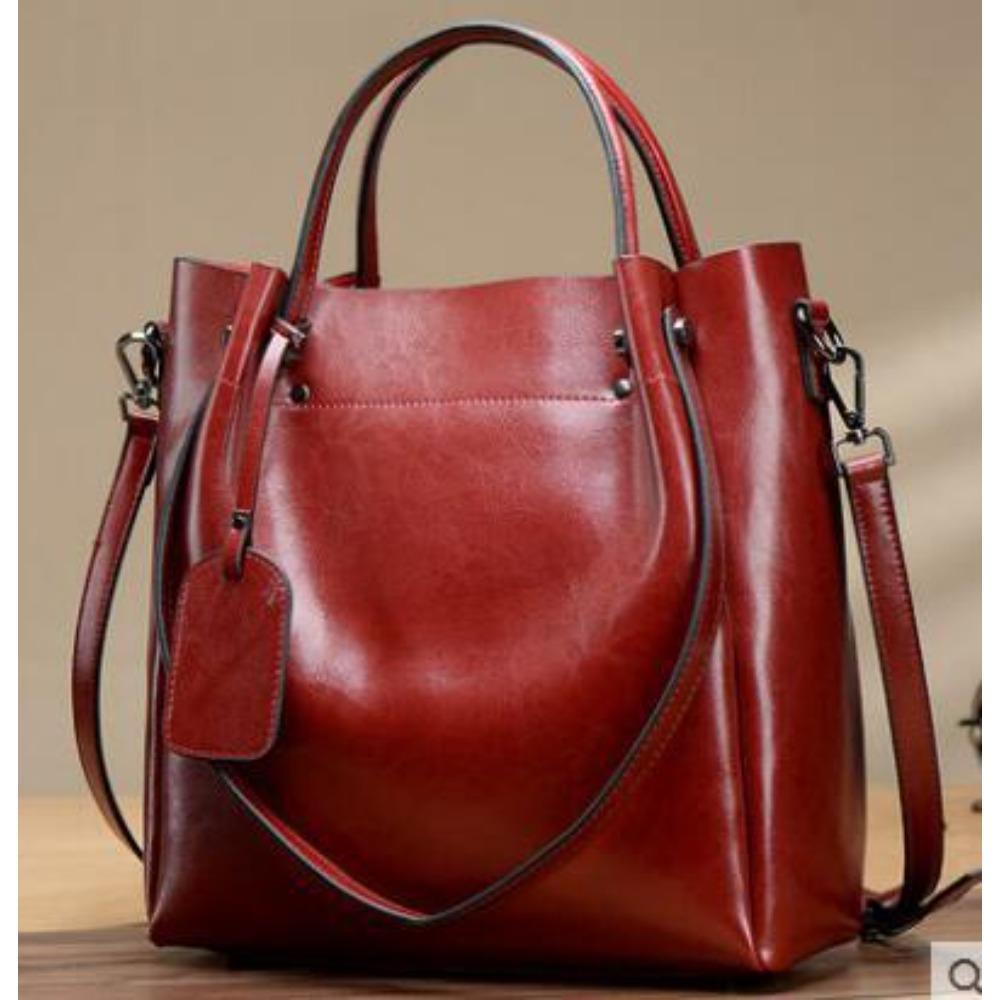 New Women's Bag Genuine Leather Shoulder Messenger Bag Women's Hand-held Large Bag Cowhide Casual Women's Bag