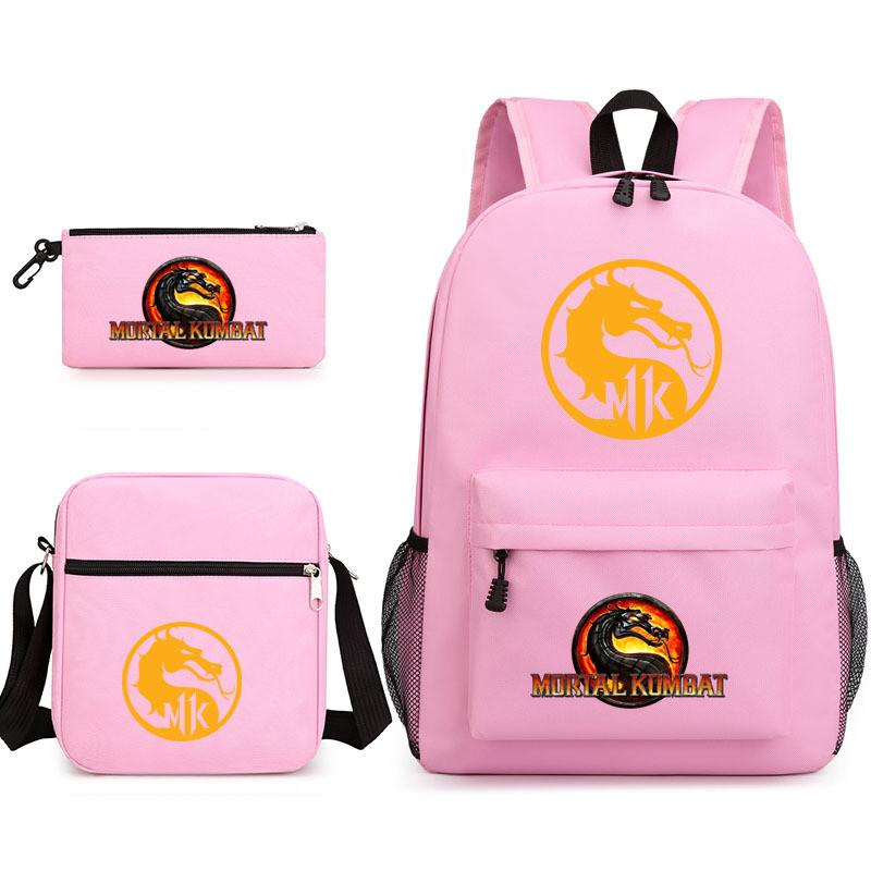 Mortal Kombat Book Bag Threepiece Set With Waterproof Oxford Fabric For Casual Travel