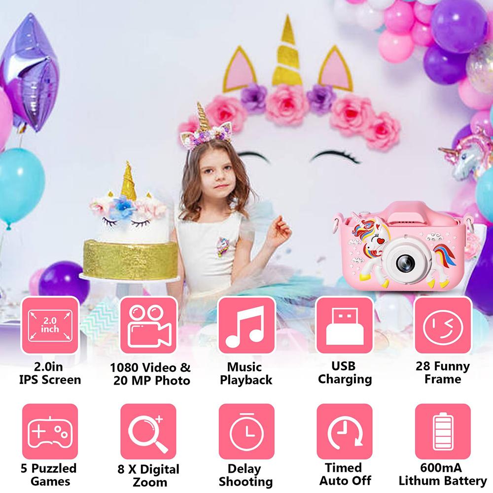 Children Camera Playthings Cute Horse Unicorn 32MP1080P HD Digital Camera ideal for Baby Toddler Kid Christmas Birthday Festival Kids Gift Idea
