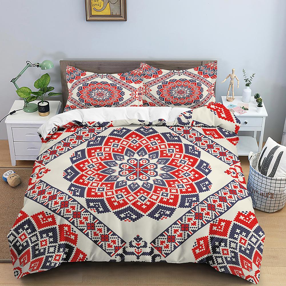 Geometric Mandala King Queen Duvet Cover Boho Ethnic Style Bedding Set For Teens Adults Mediterranean Soft Polyester Quilt Cover