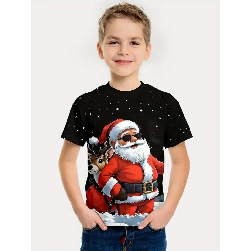 Summer Round Neck 3D Cute Cartoon Christmas Printed T-shirts Fashionable Casual Short Sleeved Children's Boy and Girl Kids Unisex T-shirts