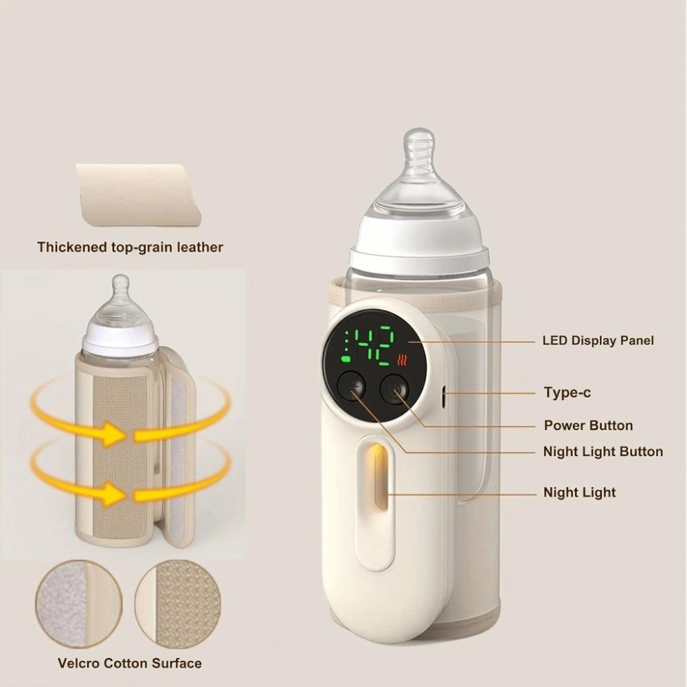 USB Rechargeable Baby Bottle Warmer Digital Display Breastmilk Heating Sleeve Outdoor