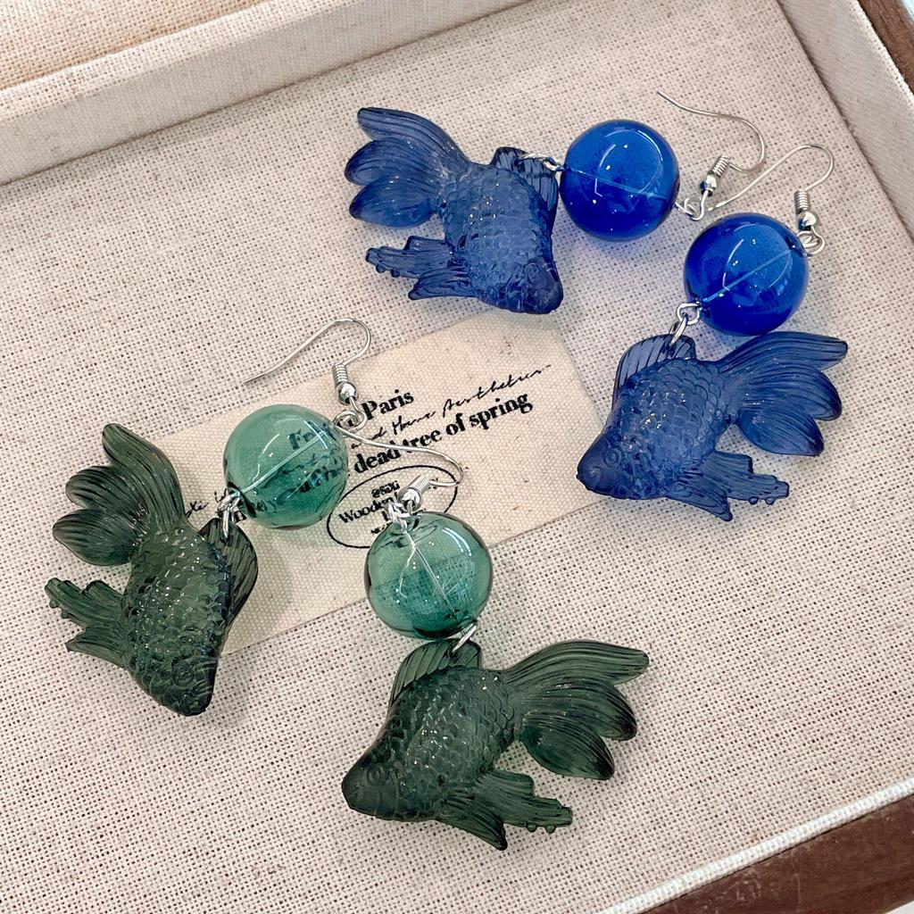 Retro Goldfisch Kristallkugel Ohrringe - Einzigartige Kindliche Glas Blasen Ohrstecker
