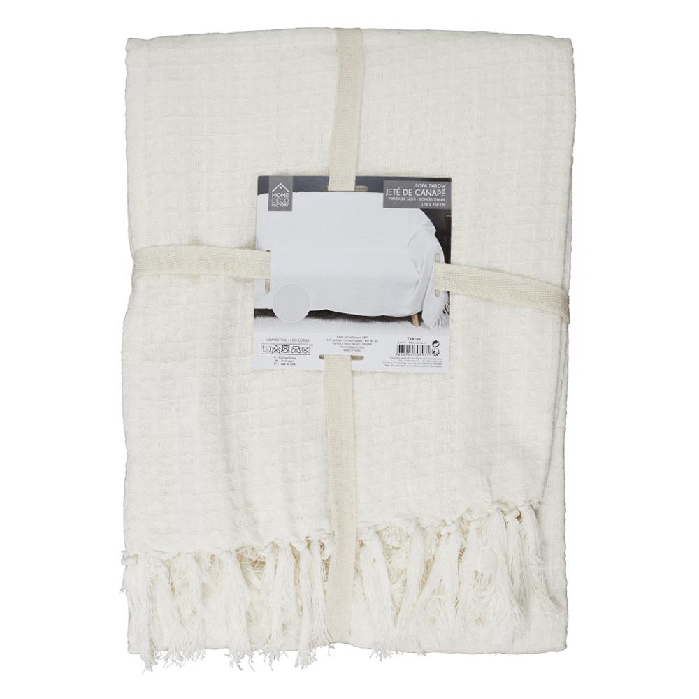Les Trésors De Lily [A3525] - Ivory Embossed 'Boho' Cotton Sofa Throw Blanket - 250x170 Cm