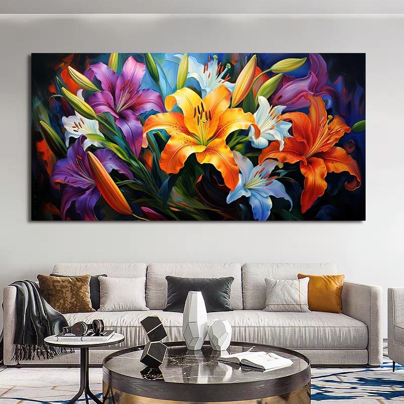 

Современные картины крупным планом с изображением лилий в саду, холст, абстрактные цветочные постеры и принты, цветочное настенное искусство для гостиной 60x120cm No Framed