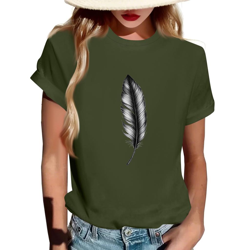 Women's Fashion Casual Printed Short Sleeve Round Neck Pullover Tops