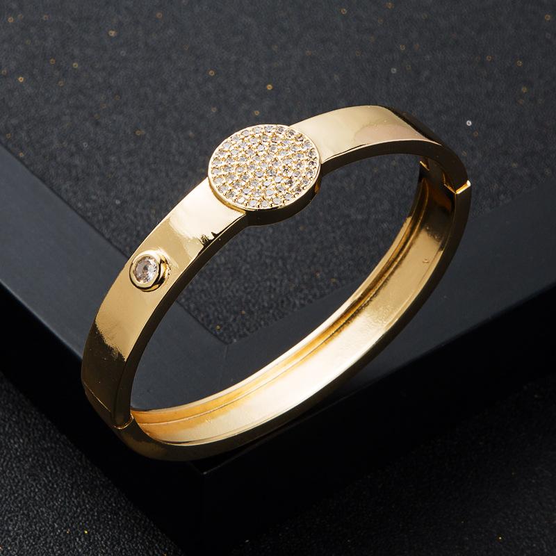 

Copper inlaid zircon real gold electroplated bracelet women s exquisite elastic buckle glossy bracelet bracelet