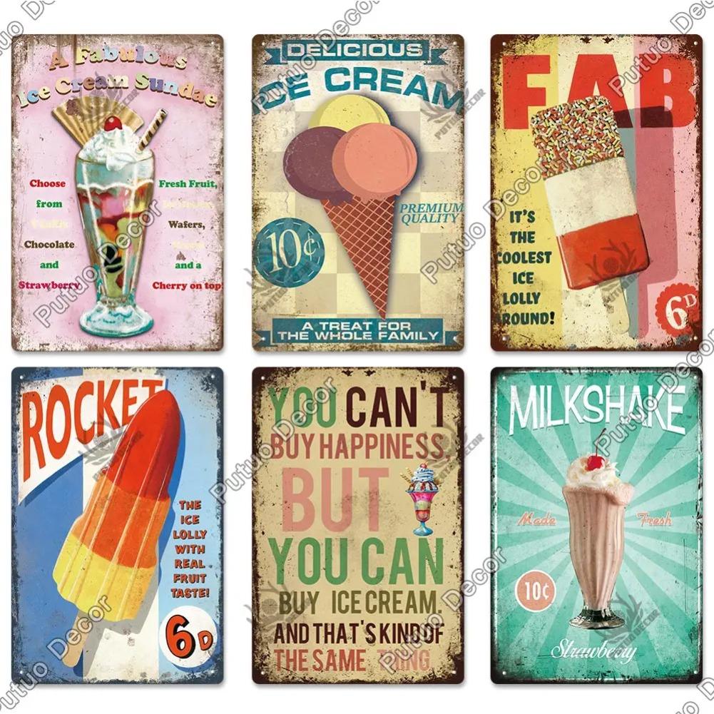 Summer Dessert Sign Vintage Tin Poster Metal Sign Metal Plate Retro Style Wall Decor Kitchen Cafe Home Decoration