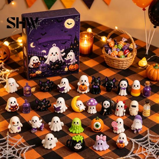 24-Tage-Box Halloween Adventskalender 2026, Countdown mit 2D-Flachgeschenken für Erwachsene Kinder Acryl-Mini-Figuren, Sammler-Überraschung Mädchen
