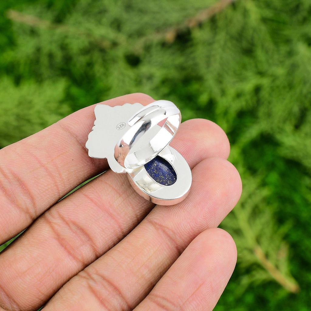 Sterling Silver Lapis Lazuli Gemstone Birthday Statement Promise Ring Jewelry