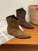 Korean version pointed western rivet cowboy short boots women's 2025 new autumn heightening retro suede sleeve thin boots