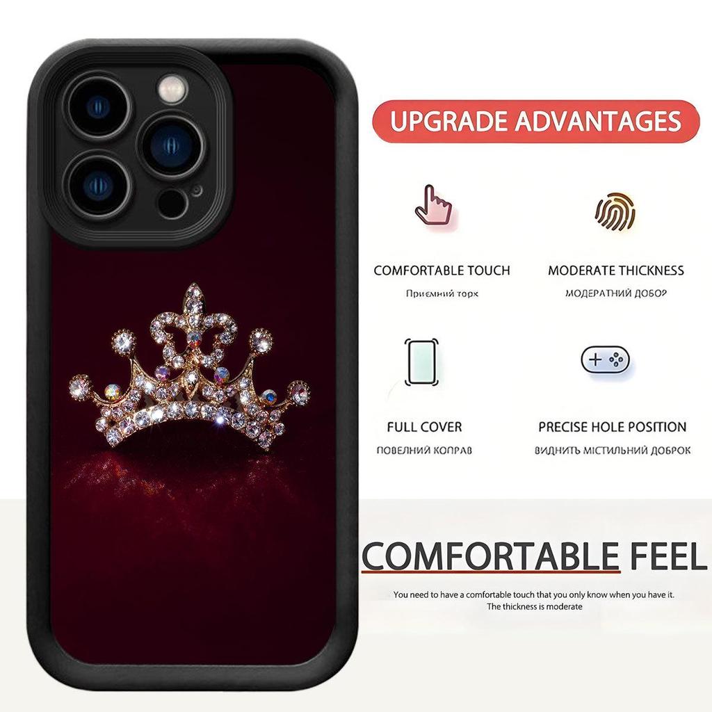 Gold Crown Ladder Groove Case for iPhone 14/15/16/17 ProMax - Red Background