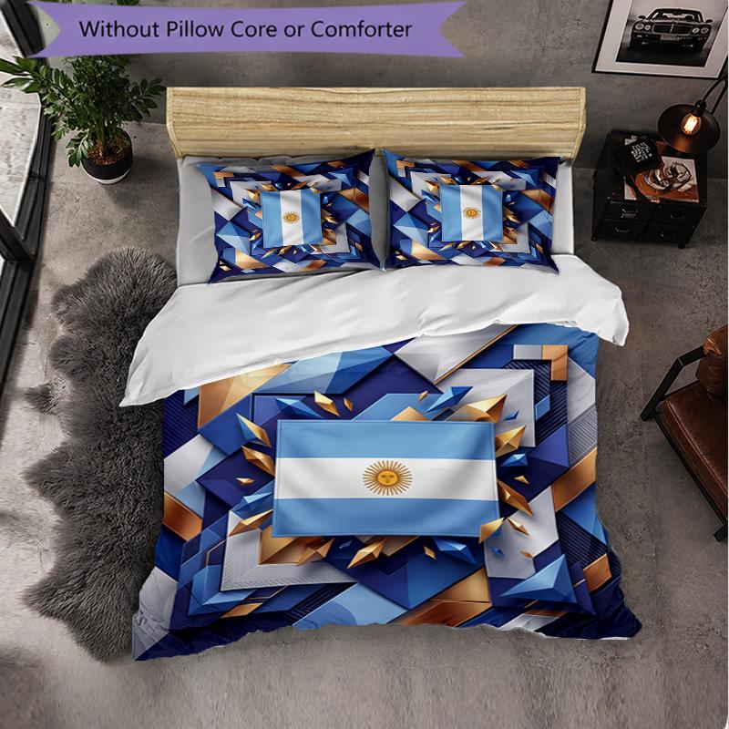 Argentina Football Pattern 3 Pieces Bedding Set Soft Microfiber Duvet Cover with Pillow Cases for Bedroom