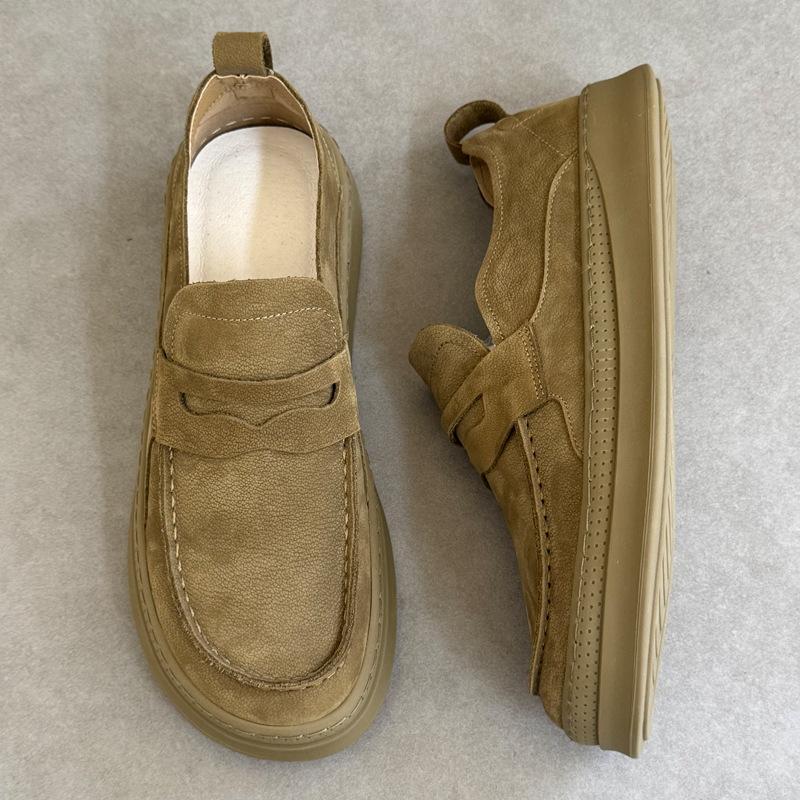 Men's Breathable Slip-On Casual Leather Shoes Summer Lightweight Soft Sole Work Boots Genuine Leather