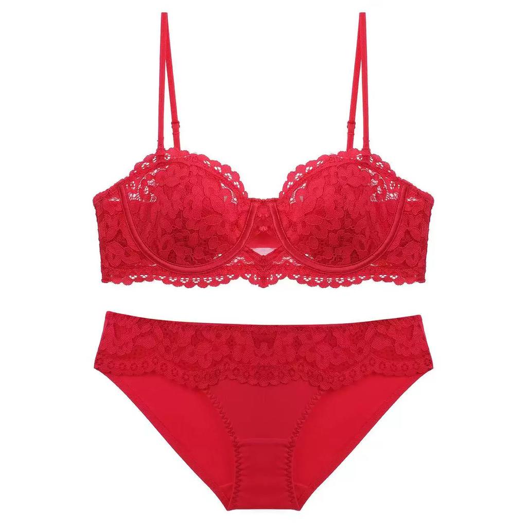Set Reggiseno in Pizzo Francese da Donna Minimizer Push-Up con Ferretto Lingerie Nylon Spandex