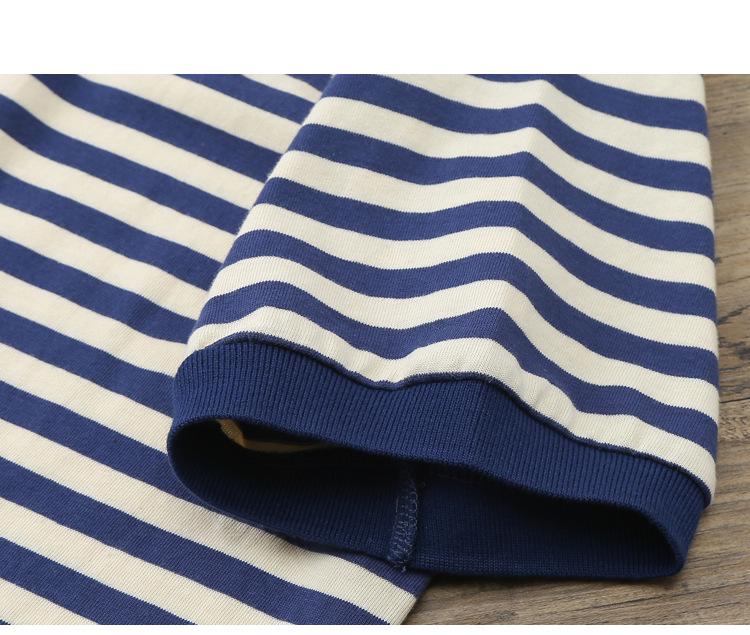 Vintage Sailor Striped Cotton Polo Shirt for Men - Summer Short Sleeve Turn-Down Collar