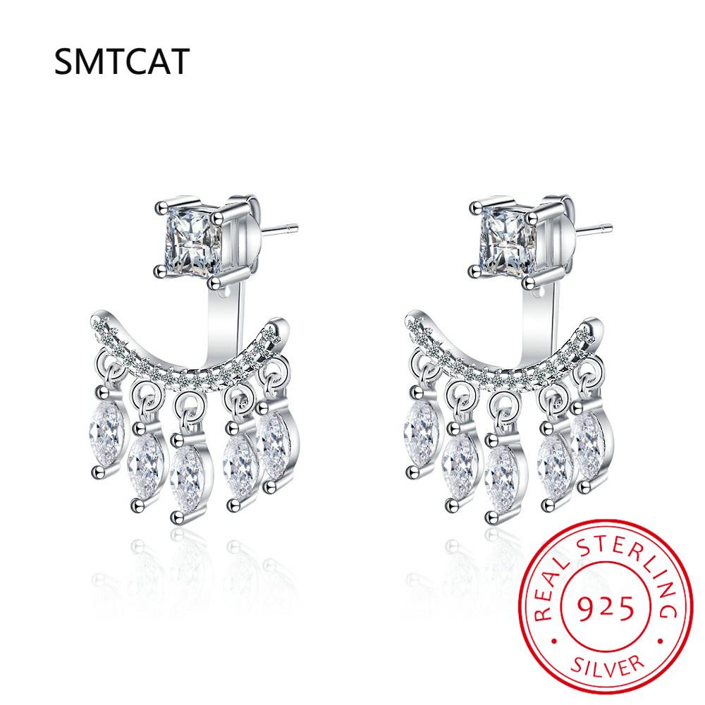 Full Moissanite Smile Stud Earrings for Women Sparkling Simulated Diamond S925 Silver Ear Jewelry Christmas Gift