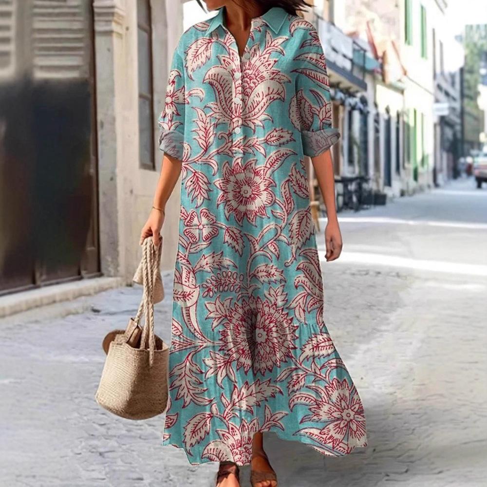 Womens Printed Polo Collar Midi Dress In Multiple Patterns