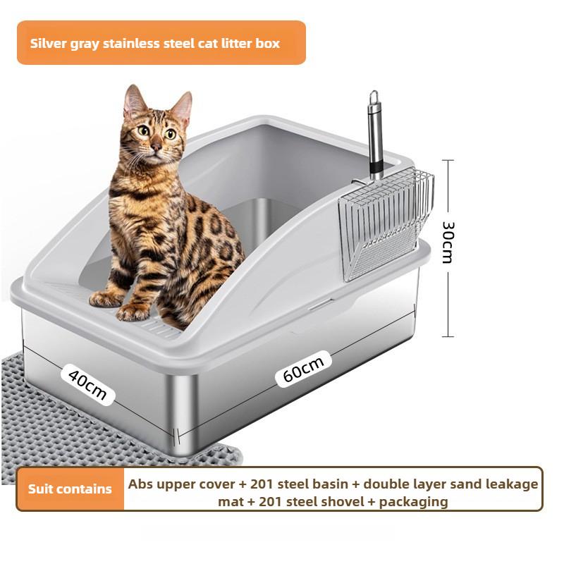 Stainless Steel Cat Litter Box Enclosed Large Cat Toilet Deodorizing Easy To Clean Pet Supplies Anti-corrosion Cat Bedpans
