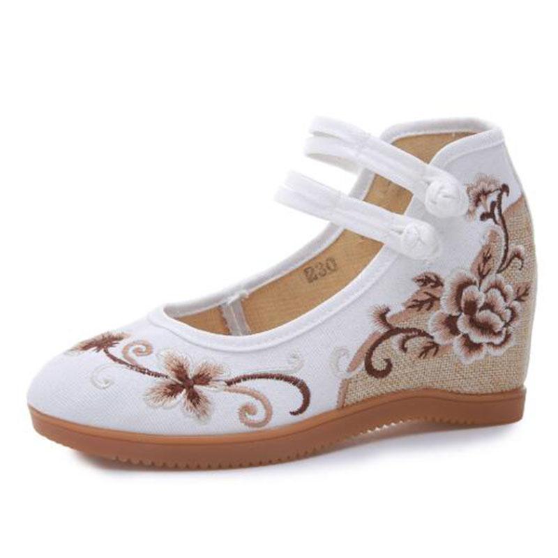 Comemore 2025 High Heels Women Pumps Wedges Ethnic Embroider Chinese Shoes Woman Spring Casual Mary Janes Women's Summer Sandals