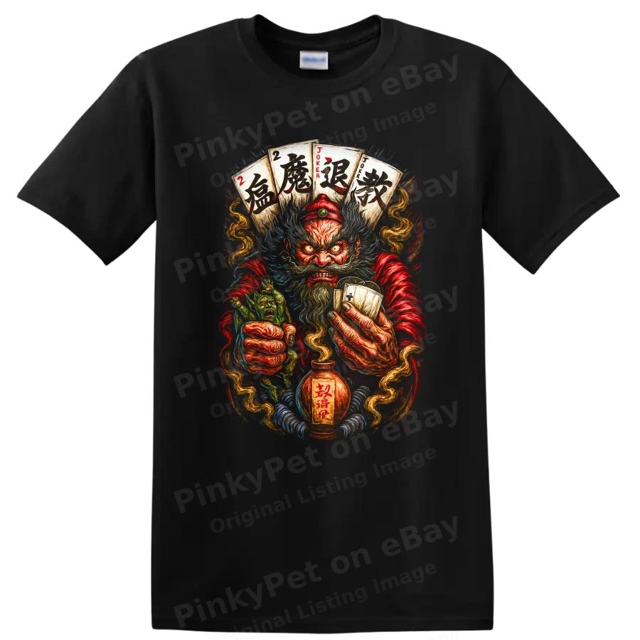Japanese Style Demon T Shirt with Joker Cards Horror Fantasy Tee