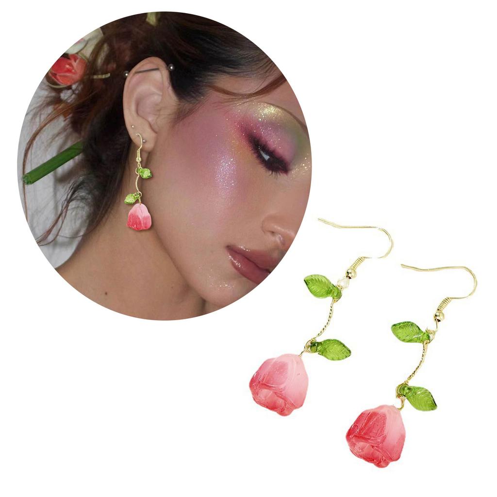 Elegant Tulips Leaf Earrings Delicate Floral Drop Earrings Charming Ear Jewelry Flower Pendant Earrings for Daily Party