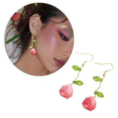 Elegant Tulips Leaf Earrings Delicate Floral Drop Earrings Charming Ear Jewelry Flower Pendant Earrings for Daily Party