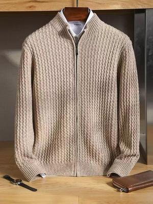 Men's Thickened Wool Knit Cardigan with Stand Collar Zipper Sweater
