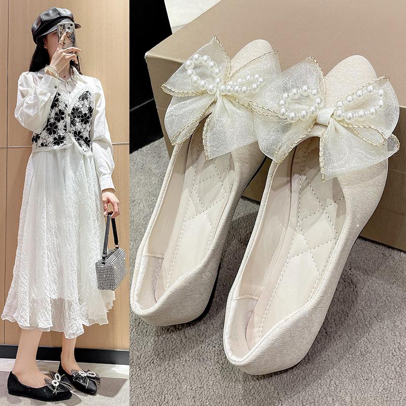 Spring New Xiaoxiangfeng Flats Fairy Pointed Mary Jane Bow Single Shoes