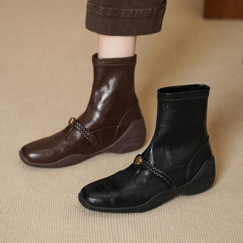 3cm Womens British Style Stretch Ankle Boots Round Toe Platform Slip-On Short Fall Winter