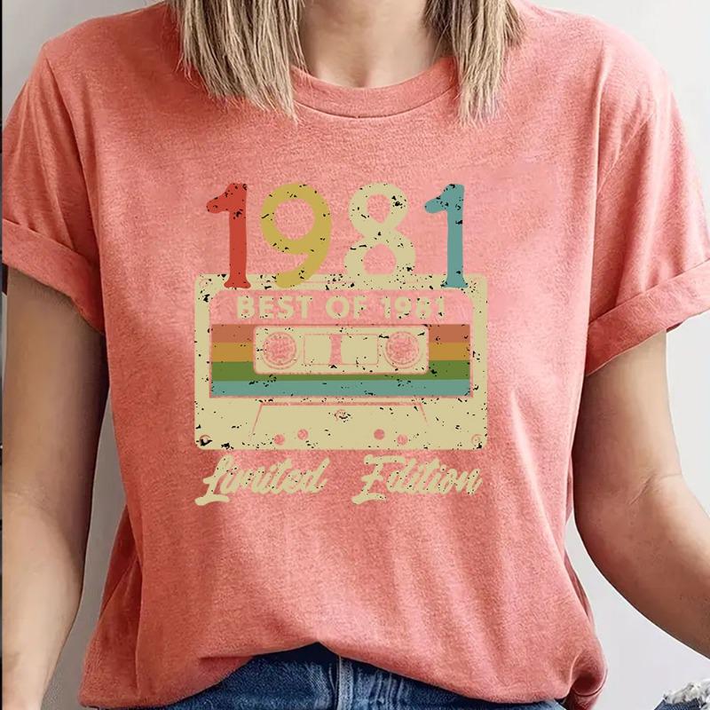 Women's 1981 Cassette Printed Loose Round Neck Short Sleeved T-shirt for Women Shirt