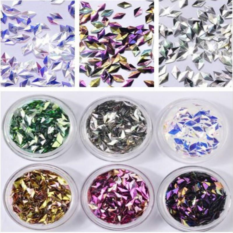 6 Boxes/set Laser Mixed Diamond Nail Glitter Powder Sequins Shinning Colorful 3d DIY