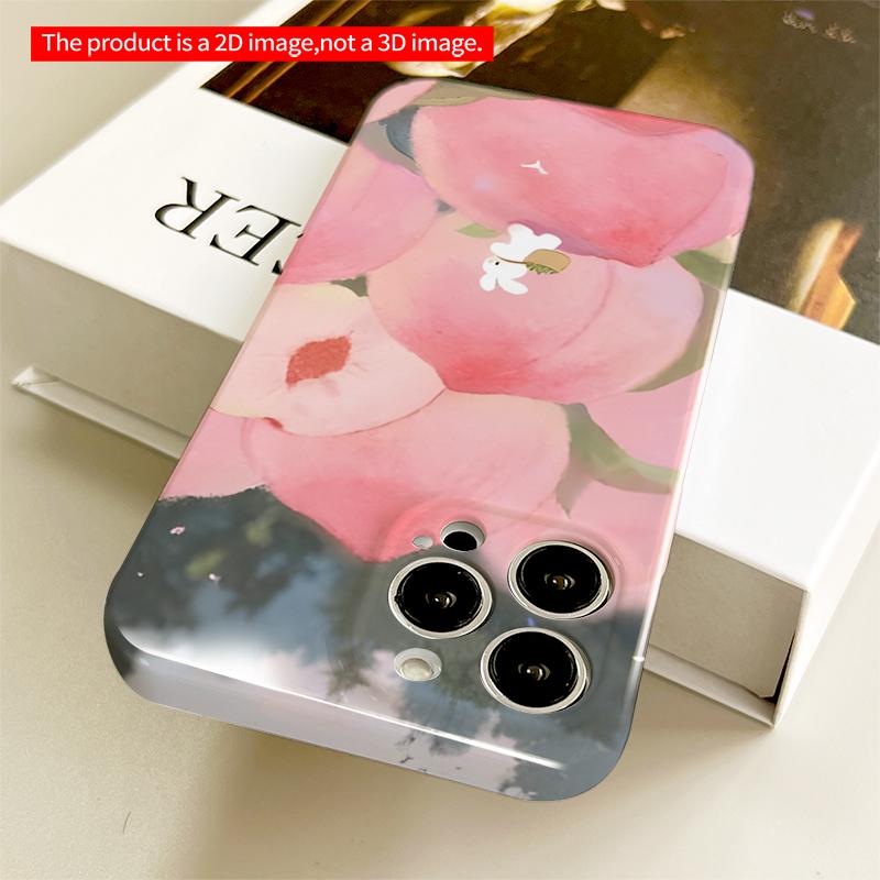 2DFlat Peach Garden Bunny in Soft Watercolor All inclusive film hard iPhone case, compatible with iPhone 18 Pro Max 17 16 15 14 13 12 11