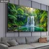 One Oversized Modern Minimalist Canvas Painting - Frameless Lush Green Forest Waterfall Wall Art Poster -