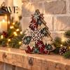Wooden Holiday Party Decor Quilted Christmas Tree Table Sign, 2D Flat Fabric Patchwork Pattern Desktop Reusable Xmas Sign Ornament, Rustic Farmhouse